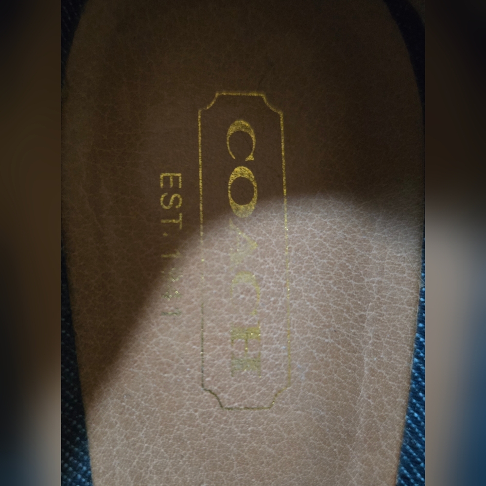 Coach Dark Denim Espadrille Peep-Toe Wedge Heels - Picture 6 of 7